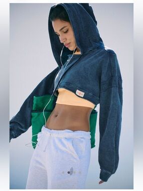 Free People Coastline Cropped Hoodie Shrug Midnight Navy Medium NWT FP Movement